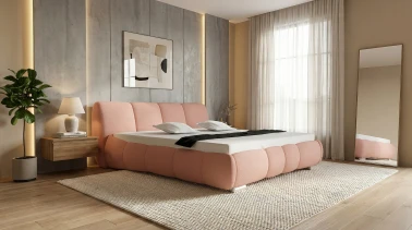 Łóżko do sypialni Lazurro-3 tkanina boucle miękki baranek